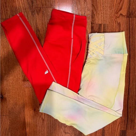 Fabletics - 2 Pair - Red & White and Rainbow Sherbet - Active Leggings - Medium - Picture 5 of 5